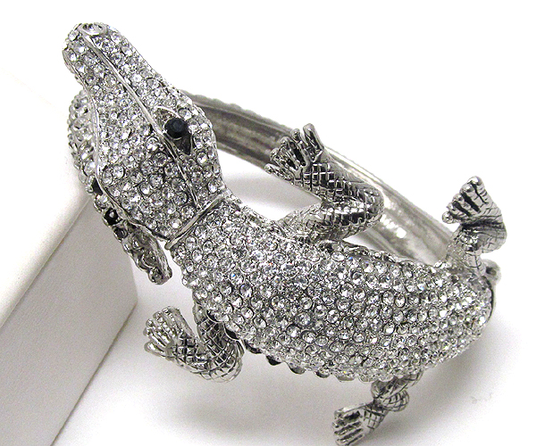 Crystal pave alligator stretch bangle bracelet