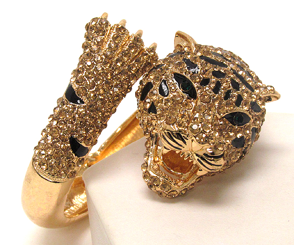 Crystal and epoxy deco tiger head stretch bracelet