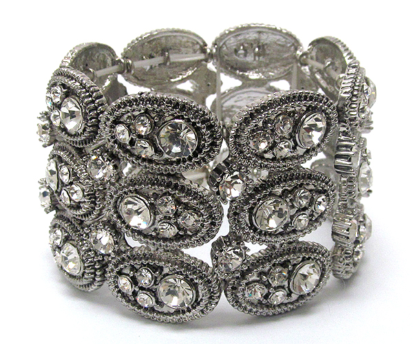 Multi crystal deco oval link stretch bracelet
