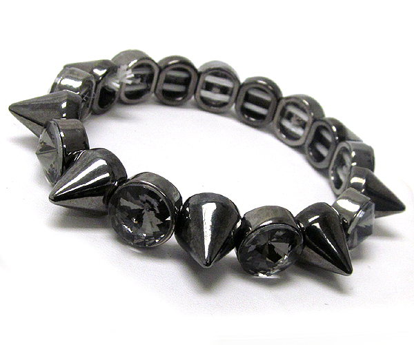 Spike and crystal link stretch bracelet