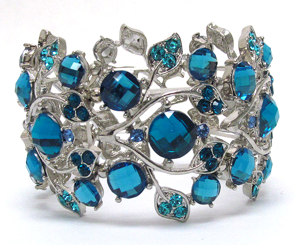 Multi size crystal deco flower stalk stretch bracelet