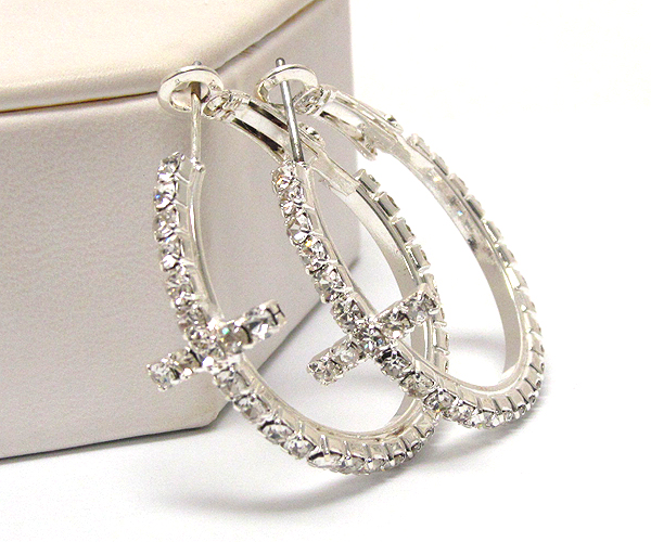 Crystal cross hoop earring - hoops