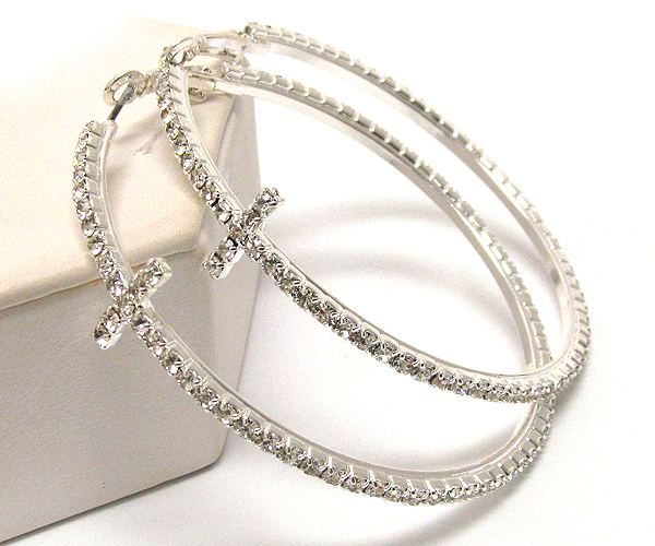 Rhinestone cross hoop earring - hoops