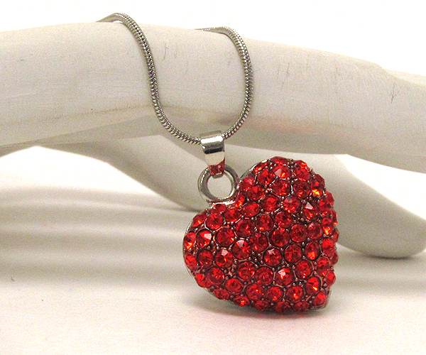 Crystal deco puff heart pendant necklace -valentine