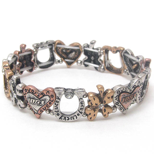 Vintage style lucky charm link chico style stretch bracelet