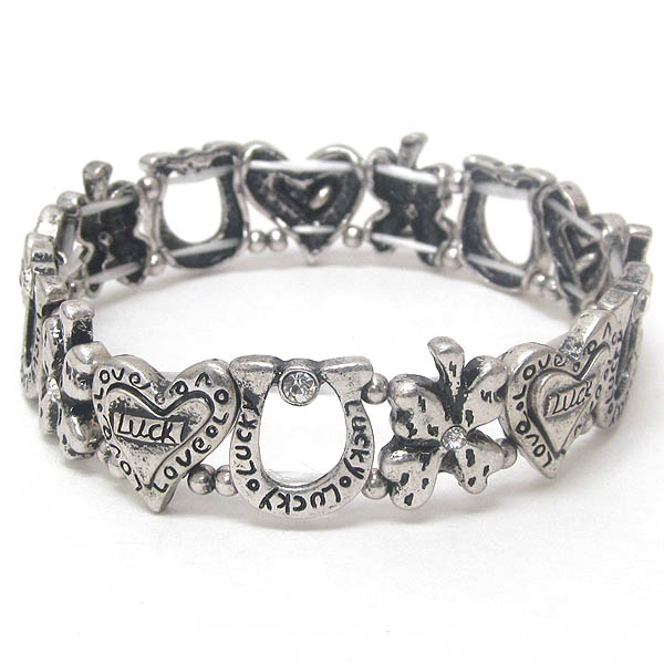 Vintage style lucky charm link antique style stretch bracelet