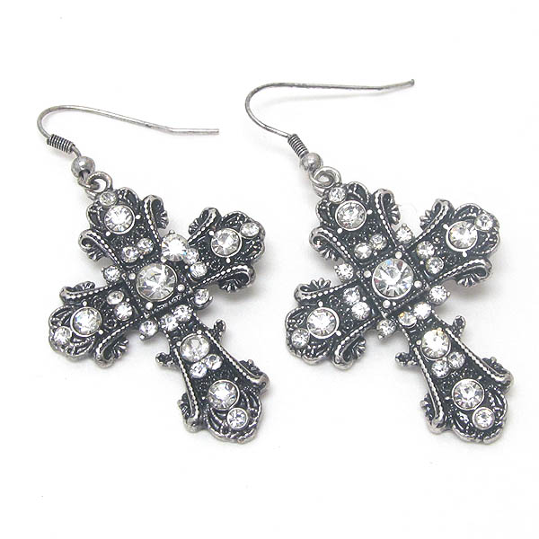 Antique style crystal cross earring