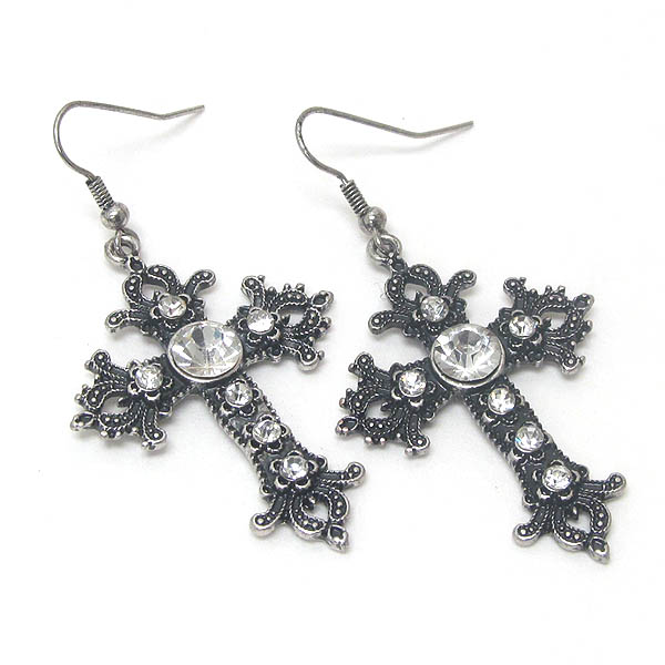 Antique style crystal cross earring