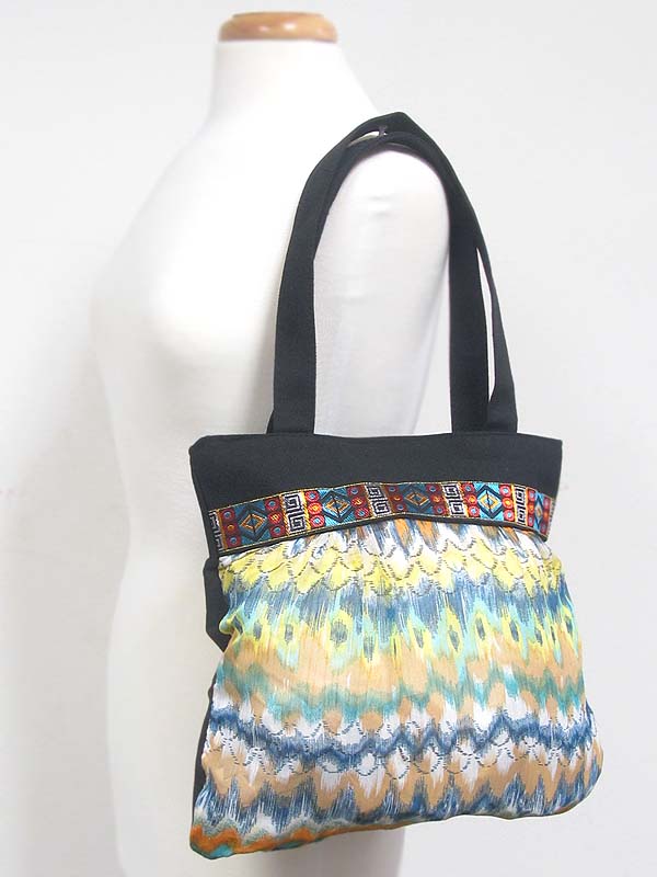 Watercoloring paint polyester and zipper top tote bag