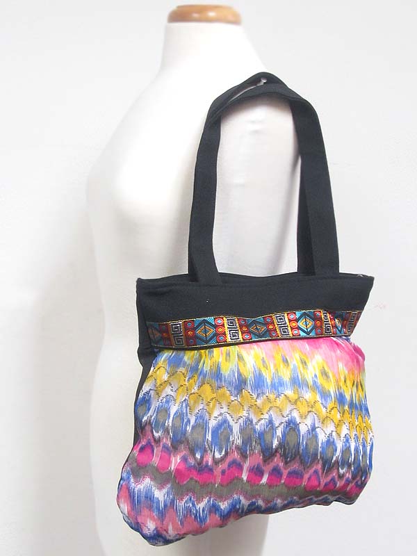 Watercoloring paint polyester and zipper top tote bag
