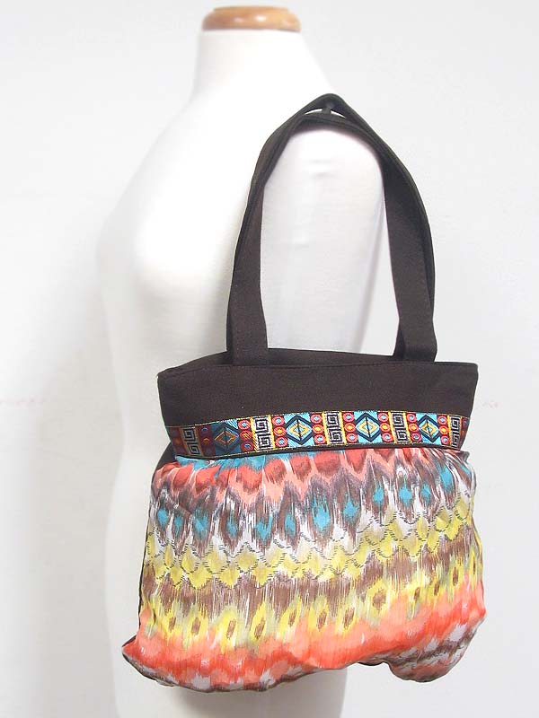 Watercoloring paint polyester and zipper top tote bag