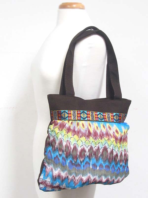Watercoloring paint polyester and zipper top tote bag