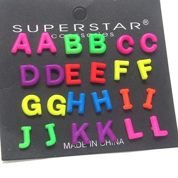 Neon acrylic alphabet earring set of 12 mens jewelry