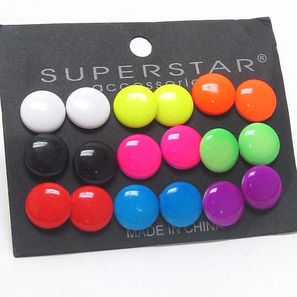 Neon acrylic button earring set of 9 mens jewelry