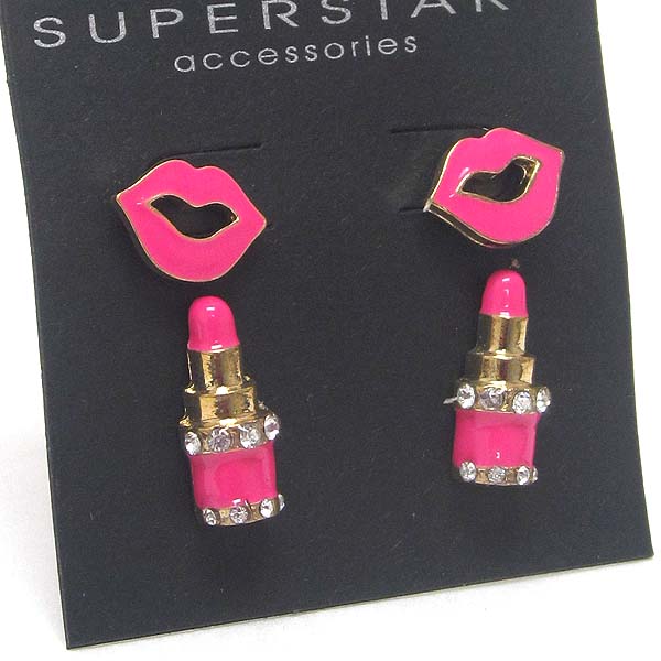 Crsytal lip and lipstick earring set