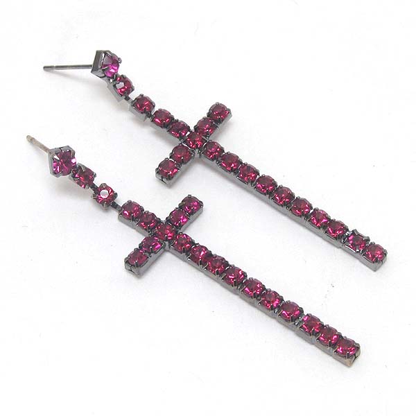 Rhinestone cross drop earring