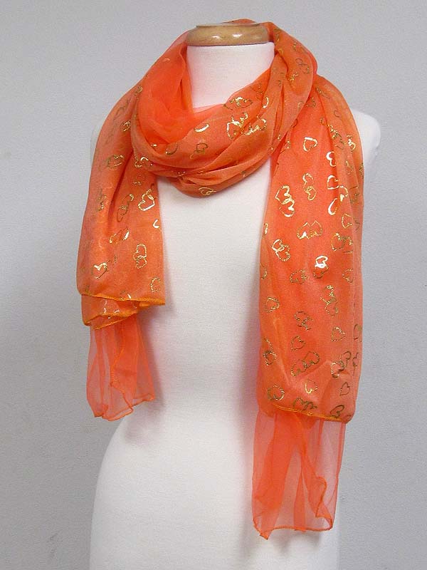 Metalic gold heart print scarf