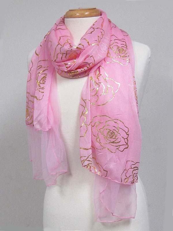 Metalic gold rose print scarf