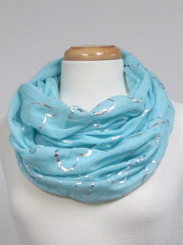 Metalic silver heart infinity scarf