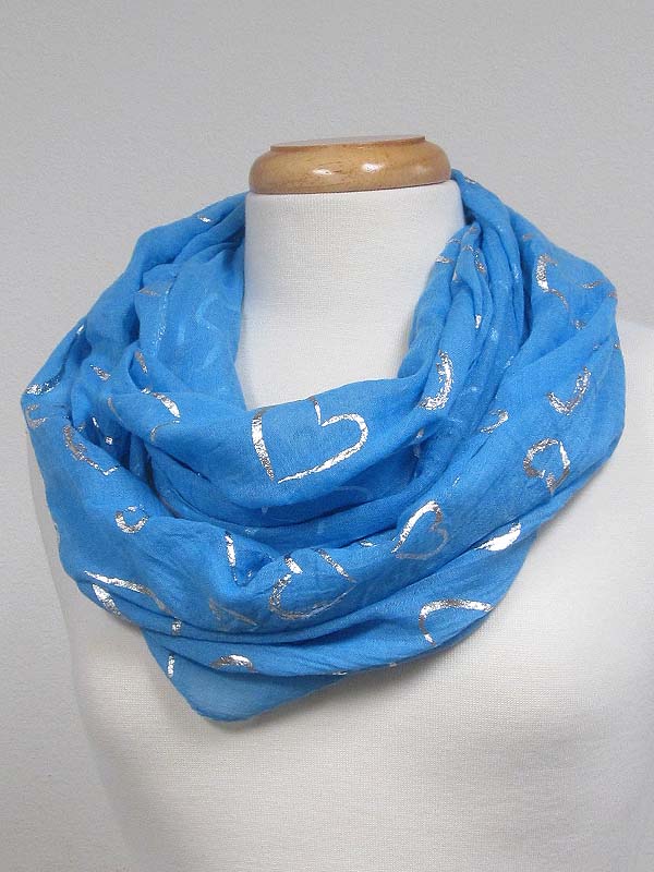 Metalic silver heart infinity scarf