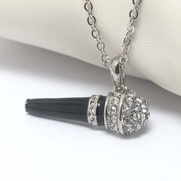 Premier electro plating crystal and epoxy microphone pendant necklace