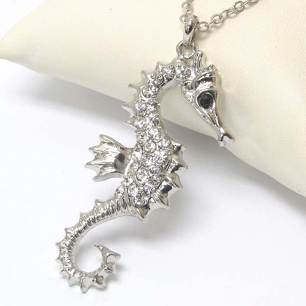 Premier electro plating crystal seahorse pendant necklace