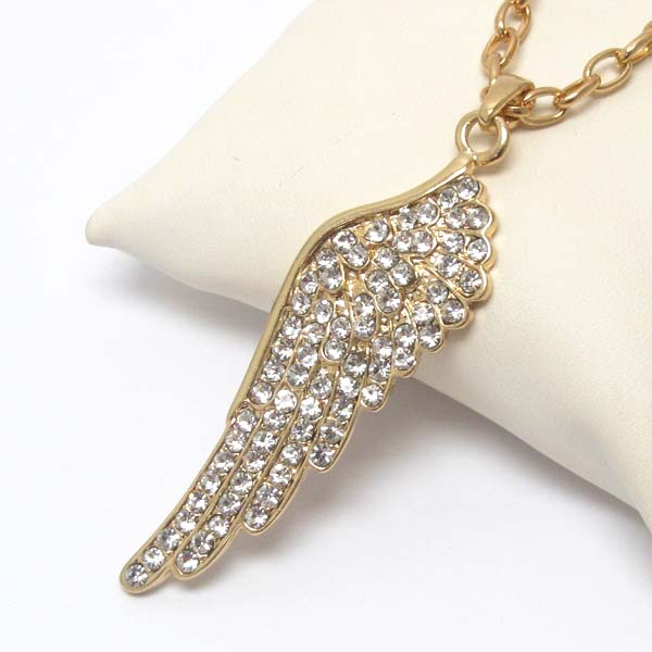 Premier electro plating crystal angel wing pendant necklace