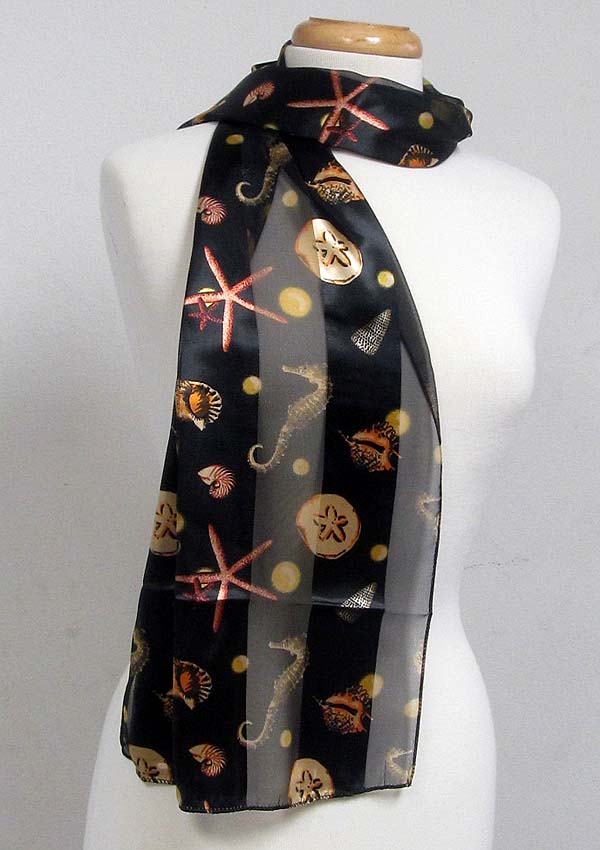 Sealife theme satin stripe print sash scarf - 100% polyester  made in korea