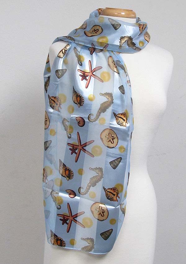 Sealife theme satin stripe print sash scarf - 100% polyester  made in korea