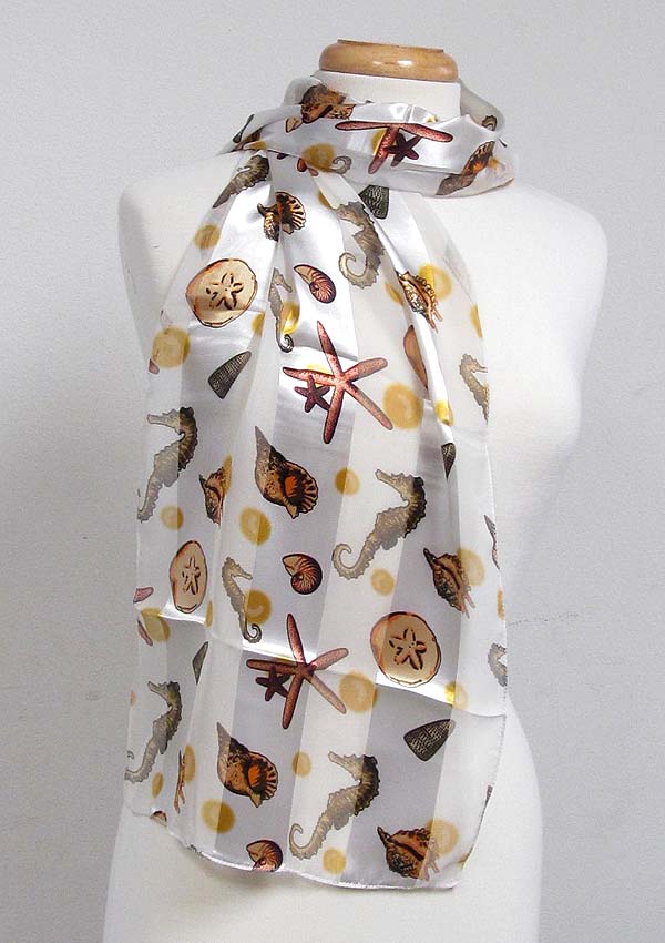 Sealife theme satin stripe print sash scarf - 100% polyester  made in korea