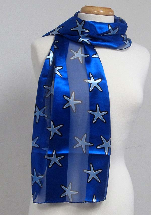 Sealife theme satin stripe print sash scarf - 100% polyester  made in korea