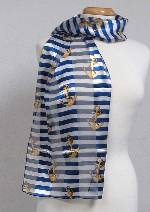 Nautical theme satin stripe print scarf - 100% polyester  made in korea