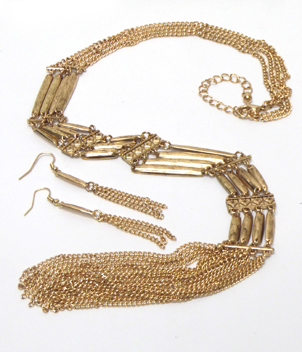 METAL LINKES WITH CHAIN TASSEL DROP NECKLACE SET