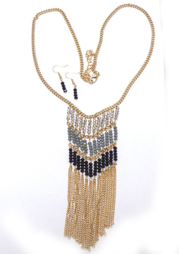3 ROWS OF BEADS WITH TASSEL DROP NECKLACE SET