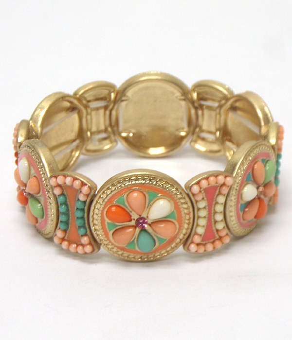 Multi  beads art deco stretch bracelet