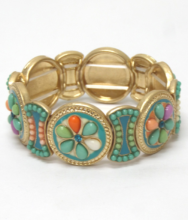 Multi  beads art deco stretch bracelet