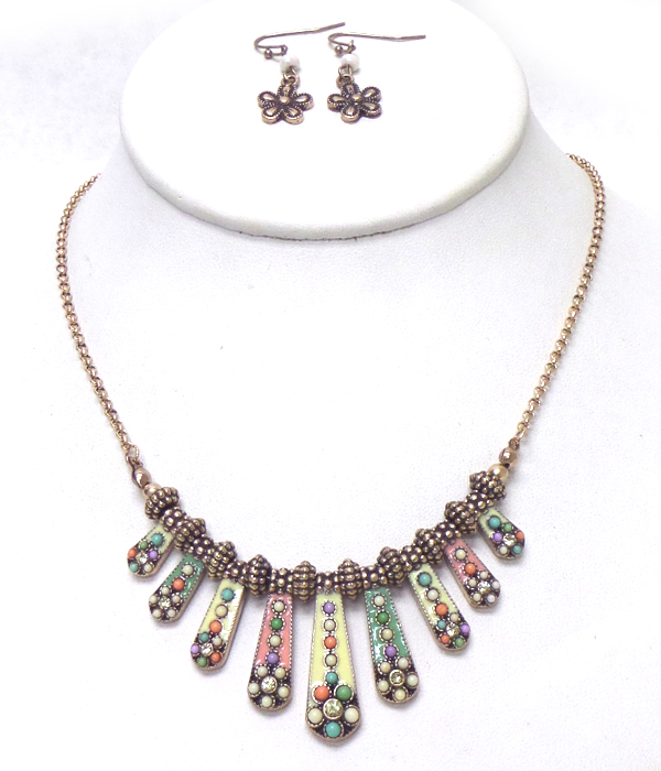 Multi size metal drop with beads necklace set
