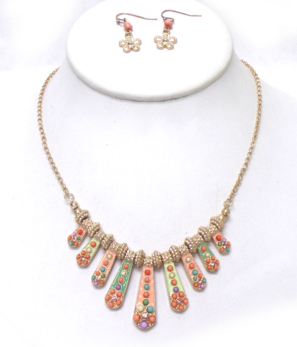Multi size metal drop with beads necklace set