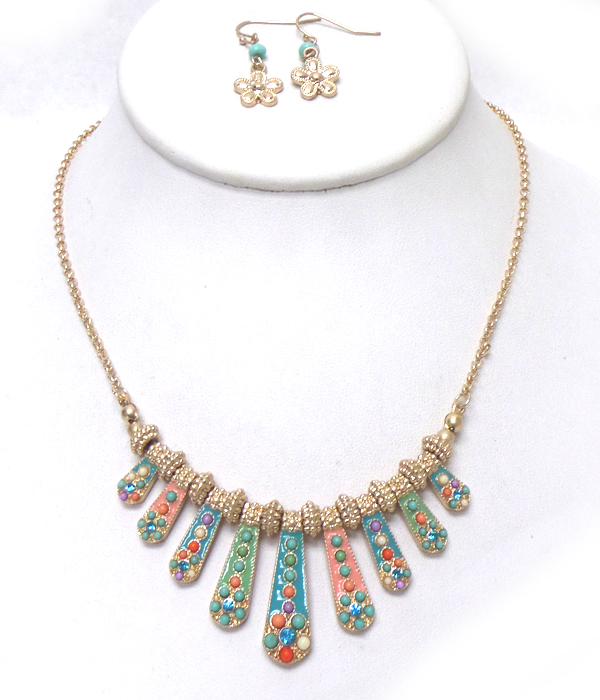 Multi size metal drop with beads necklace set
