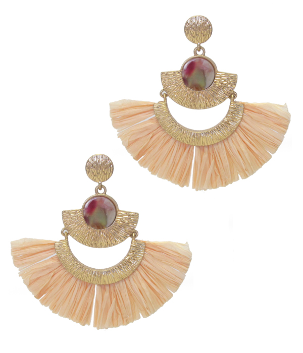 Raffia fan tassel earring