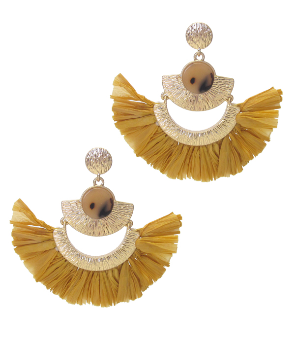 Raffia fan tassel earring