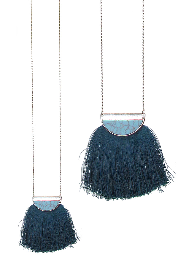 Semi precious stone and thread tassel long necklace
