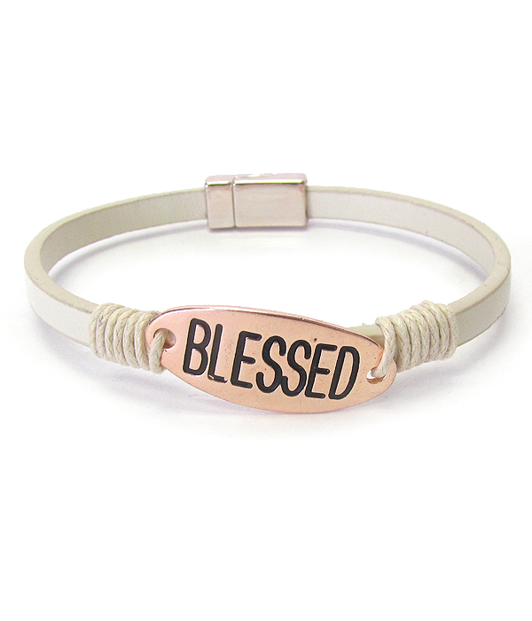 RELIGIOUS INSPIRATION LEATHER MAGNETIC BRACELET - BLESSED