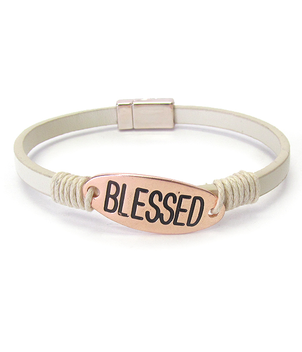 Religious inspiration leather magnetic bracelet - blessed