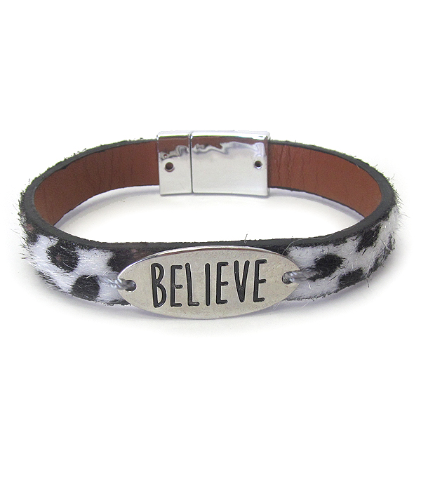Religious inspiration animal print magnetic bracelet - believe