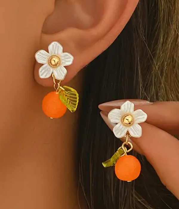 Flower and orange drop acrylic earring