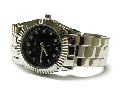 Designer style with crystal stud dial metal band watch