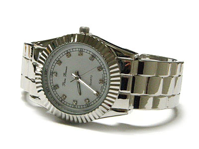 Designer style with crystal stud dial metal band watch