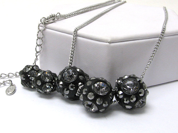 Three crystal and metal stud ball pendant long necklace earring set