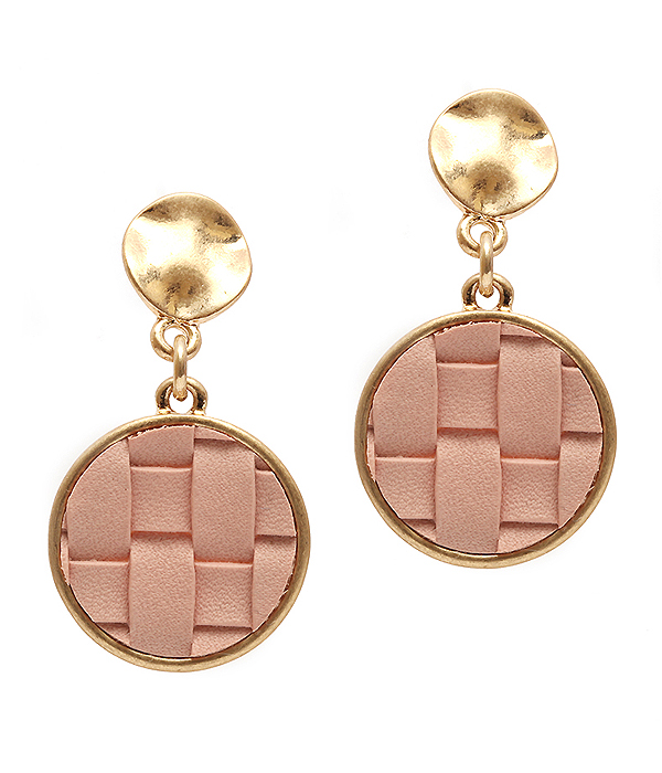 Woven leatherette disc drop earring